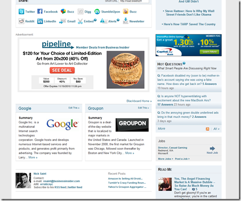 Tippr near Groupon story on BI